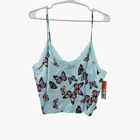 NEW Colsie Satin Butterfly Lace Trim Cropped V Neck Pajama Tank Top Size XL - Picture 2 of 9